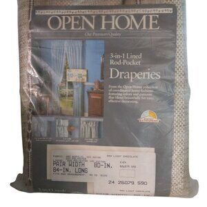 Sears 3-In-1 Lined Rod-Pocket Draperies Pair 80" x 84" Light Chocolate Vtg NEW